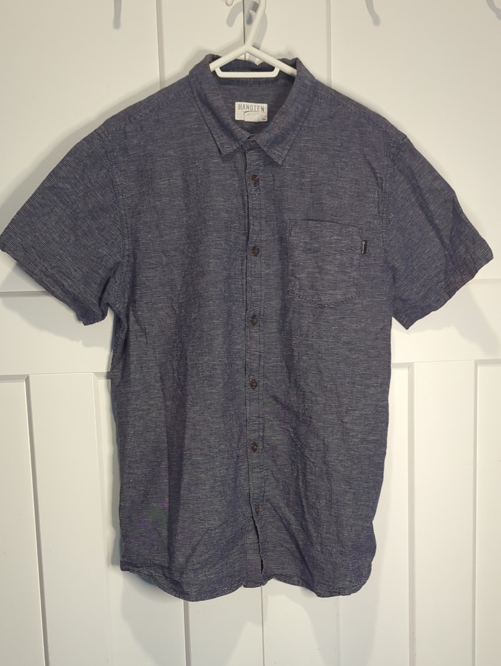 Hang Ten Men's Short-Sleeve Button-Down Shirt - Navy Heather Size XL
